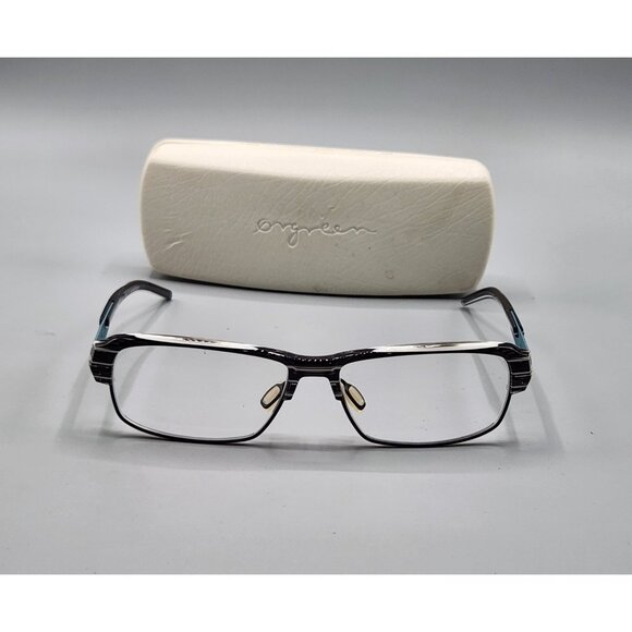 Orgreen Parker 82 57-15 Eyeglasses Frames Only Teal Black White Striped Japan - Picture 1 of 13